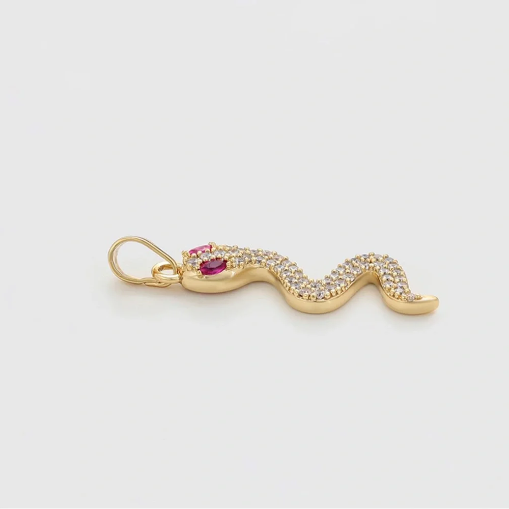Snake Necklace | 14K Gold Plated | Pink & White CZ Stone